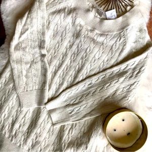 NWT LOFT | Beautiful Cable Knit w/Subtle Glitter 3/4 Sleeve Holiday Sweater Sz S